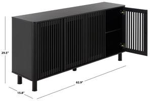 Safavieh Isak Slat Door Sideboard with Brass Hardware Mid-Century Style Living Room Storage Black / Black MED3127B-2BX