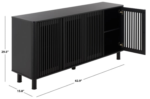 Safavieh Isak Slat Door Sideboard with Brass Hardware Mid-Century Style Living Room Storage Black / Black MED3127B-2BX