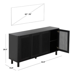 Safavieh Isak Slat Door Sideboard with Brass Hardware Mid-Century Style Living Room Storage Black / Black MED3127B-2BX