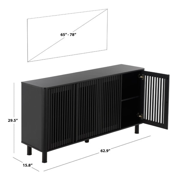 Safavieh Isak Slat Door Sideboard with Brass Hardware Mid-Century Style Living Room Storage Black / Black MED3127B-2BX