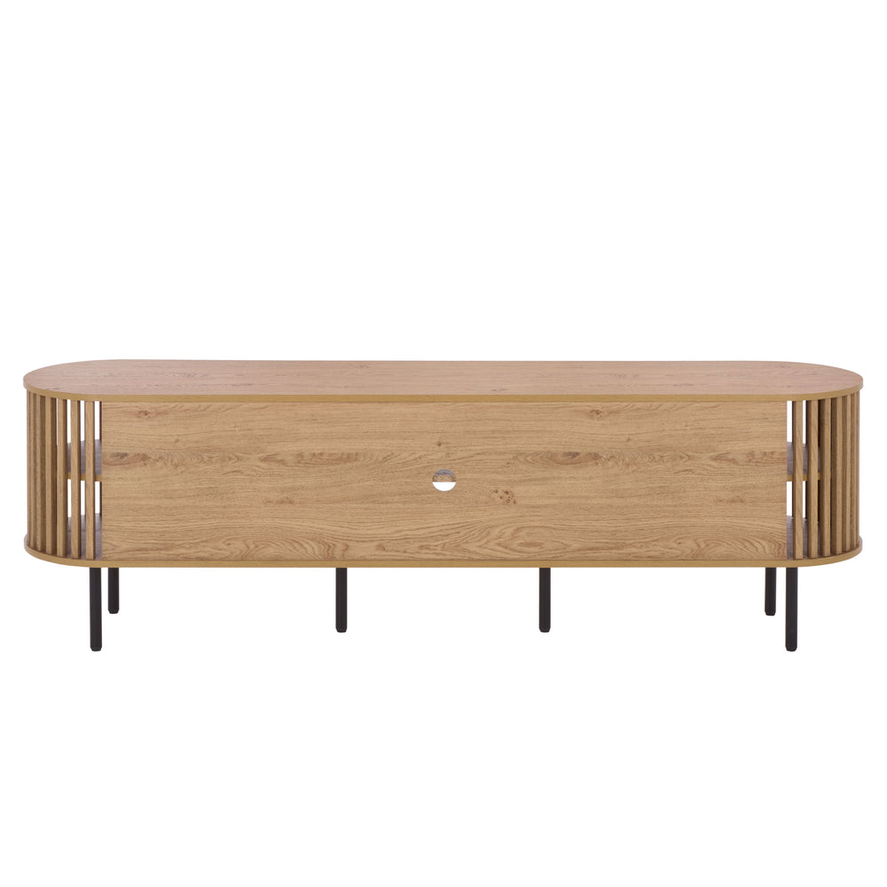 Kiyoshi 5-Shelf Media Stand 70.9" Wide — Modern Wood-Look Shelves With Metal Frame, Holds Up To 75" Tv