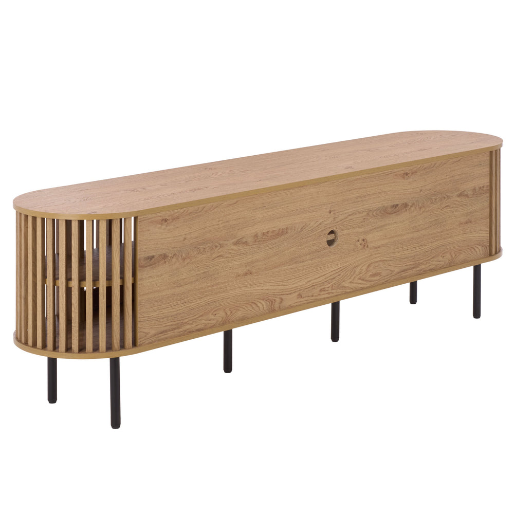 Kiyoshi 5-Shelf Media Stand 70.9" Wide — Modern Wood-Look Shelves With Metal Frame, Holds Up To 75" Tv