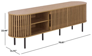 Kiyoshi 5-Shelf Media Stand 70.9" Wide — Modern Wood-Look Shelves With Metal Frame, Holds Up To 75" Tv