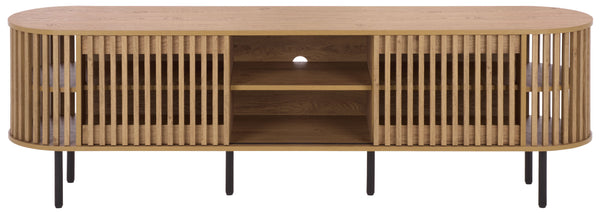 Kiyoshi 5-Shelf Media Stand 70.9" Wide — Modern Wood-Look Shelves With Metal Frame, Holds Up To 75" Tv