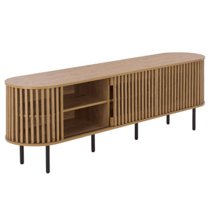 Kiyoshi 5-Shelf Media Stand 70.9" Wide — Modern Wood-Look Shelves With Metal Frame, Holds Up To 75" Tv