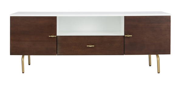 Safavieh Genevieve Media Stand - Mid-Century Modern Design With Glamorous Gold Legs For Stylish Living Rooms Walnut / White MED5000A