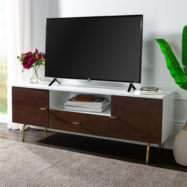 Safavieh Genevieve Media Stand - Mid-Century Modern Design With Glamorous Gold Legs For Stylish Living Rooms Walnut / White MED5000A