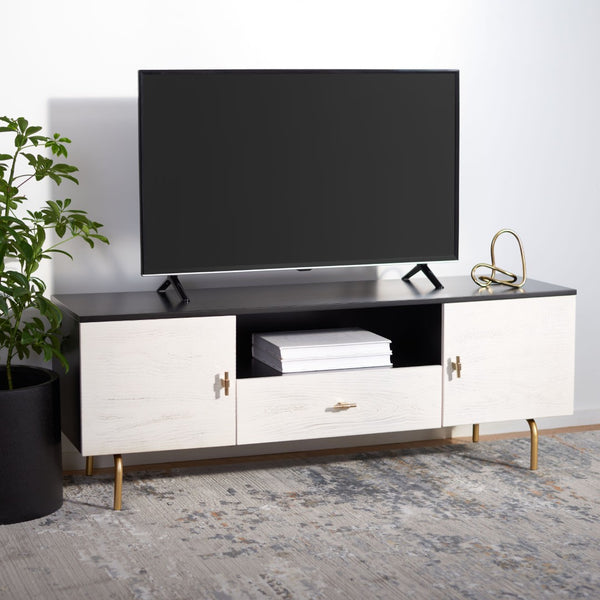 Safavieh Genevieve Media Stand - Mid-Century Modern Design With Glamorous Gold Legs For Stylish Living Rooms Black / White Washed MED5000B