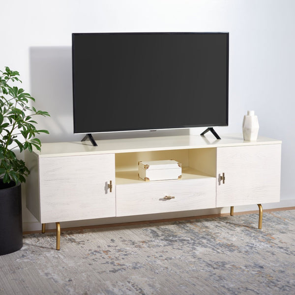 Safavieh Genevieve Media Stand - Mid-Century Modern Design With Glamorous Gold Legs For Stylish Living Rooms Cream / White Washed MED5000D