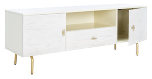 Safavieh Genevieve Media Stand - Mid-Century Modern Design With Glamorous Gold Legs For Stylish Living Rooms Cream / White Washed MED5000D