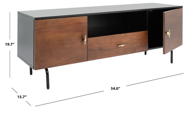 Safavieh Genevieve Media Stand - Mid-Century Modern Design With Glamorous Gold Legs For Stylish Living Rooms Black / Walnut MED5000F