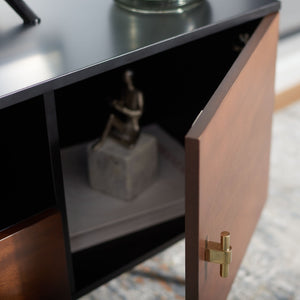 Safavieh Genevieve Media Stand - Mid-Century Modern Design With Glamorous Gold Legs For Stylish Living Rooms Black / Walnut MED5000F