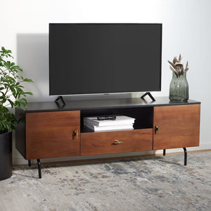 Safavieh Genevieve Media Stand - Mid-Century Modern Design With Glamorous Gold Legs For Stylish Living Rooms Black / Walnut MED5000F