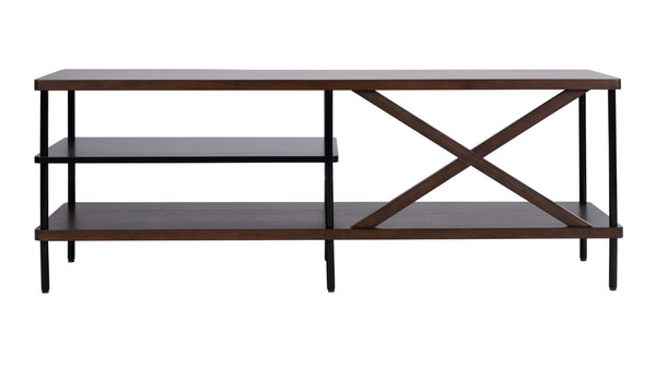 Safavieh Bruno Industrial Media Stand - Stylish Mahogany & Black Metal Storage For Modern Living Rooms & Décor MED5001A