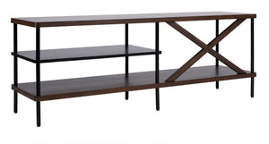 Safavieh Bruno Industrial Media Stand - Stylish Mahogany & Black Metal Storage For Modern Living Rooms & Décor MED5001A