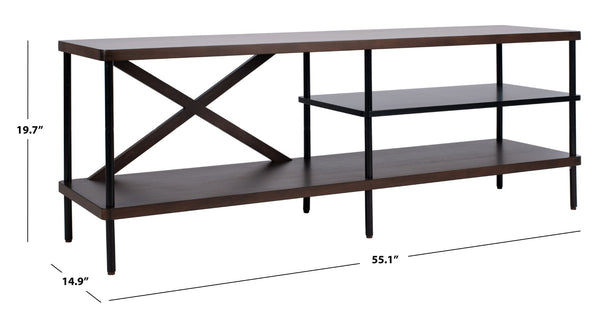 Safavieh Bruno Industrial Media Stand - Stylish Mahogany & Black Metal Storage For Modern Living Rooms & Décor MED5001A