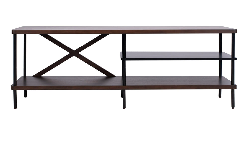 Safavieh Bruno Industrial Media Stand - Stylish Mahogany & Black Metal Storage For Modern Living Rooms & Décor MED5001A