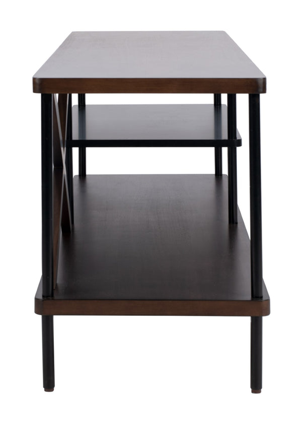 Safavieh Bruno Industrial Media Stand - Stylish Mahogany & Black Metal Storage For Modern Living Rooms & Décor MED5001A