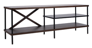 Safavieh Bruno Industrial Media Stand - Stylish Mahogany & Black Metal Storage For Modern Living Rooms & Décor MED5001A
