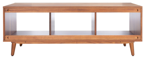 Safavieh Cricket Retro-Chic Open Shelf Media Stand - Durable Mahogany, Warm Acacia Finish For Stylish Living Rooms MED5002A