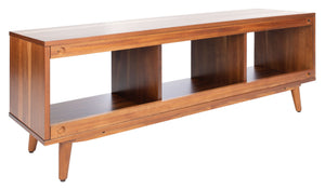 Safavieh Cricket Retro-Chic Open Shelf Media Stand - Durable Mahogany, Warm Acacia Finish For Stylish Living Rooms MED5002A