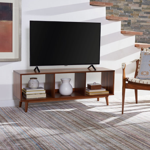 Safavieh Cricket Retro-Chic Open Shelf Media Stand - Durable Mahogany, Warm Acacia Finish For Stylish Living Rooms MED5002A