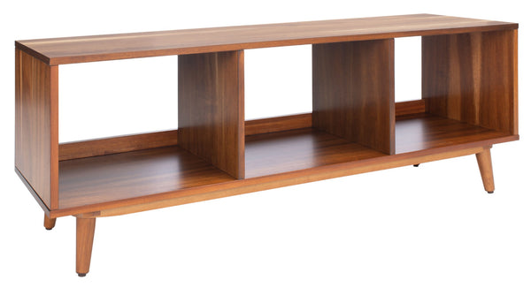 Safavieh Cricket Retro-Chic Open Shelf Media Stand - Durable Mahogany, Warm Acacia Finish For Stylish Living Rooms MED5002A