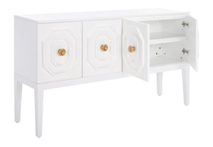 Safavieh Riya Chic 3-Door Sideboard With Gold-Tone Accents & Adjustable Shelves For Stylish Organization MED5005A