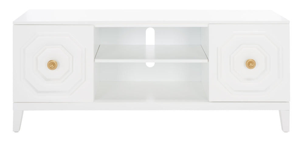 Safavieh Riya Modern 2-Door Media Stand With Sculptural Design & Hidden Storage For Stylish Living Rooms MED5006A