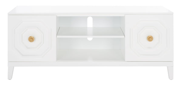 Safavieh Riya Modern 2-Door Media Stand With Sculptural Design & Hidden Storage For Stylish Living Rooms MED5006A