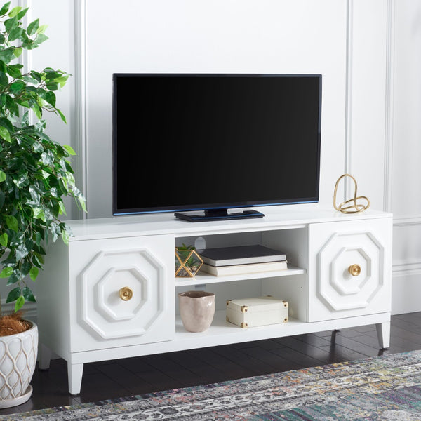 Safavieh Riya Modern 2-Door Media Stand With Sculptural Design & Hidden Storage For Stylish Living Rooms MED5006A