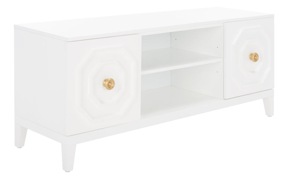 Safavieh Riya Modern 2-Door Media Stand With Sculptural Design & Hidden Storage For Stylish Living Rooms MED5006A