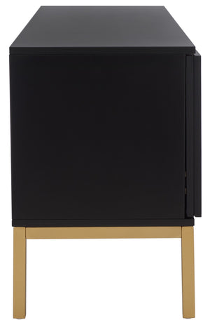 Safavieh Zadie Coastal-Inspired Rattan Media Stand With Open Shelving & Elegant Gold Accents For Modern Homes Black With Natural Rattan / Gold Legs MED5009A