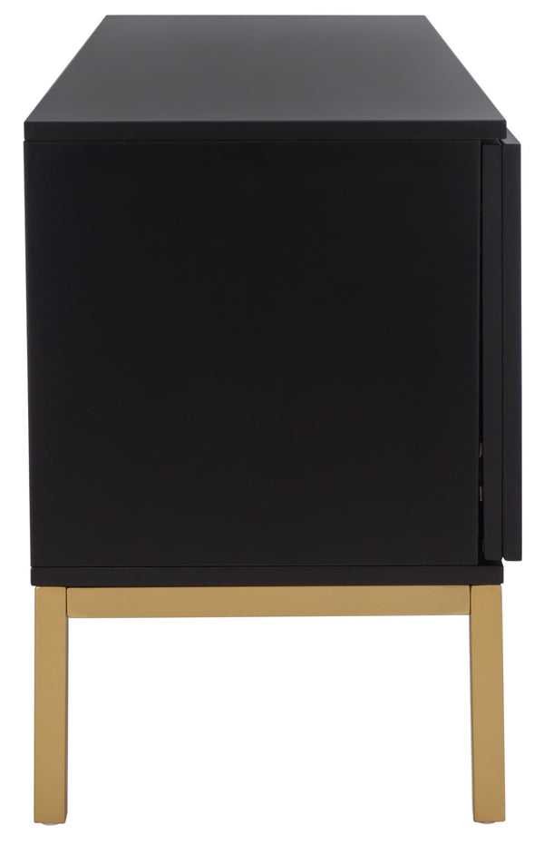 Safavieh Zadie Coastal-Inspired Rattan Media Stand With Open Shelving & Elegant Gold Accents For Modern Homes Black With Natural Rattan / Gold Legs MED5009A