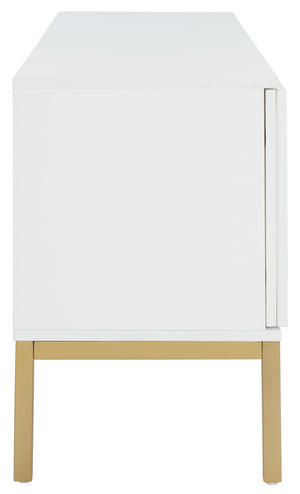 Safavieh Zadie Coastal-Inspired Rattan Media Stand With Open Shelving & Elegant Gold Accents For Modern Homes White With Natural Rattan / Gold Legs MED5009B