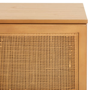 Safavieh Zadie Coastal-Inspired Rattan Media Stand With Open Shelving & Elegant Gold Accents For Modern Homes Natural With Natural Rattan / Black Legs MED5009C
