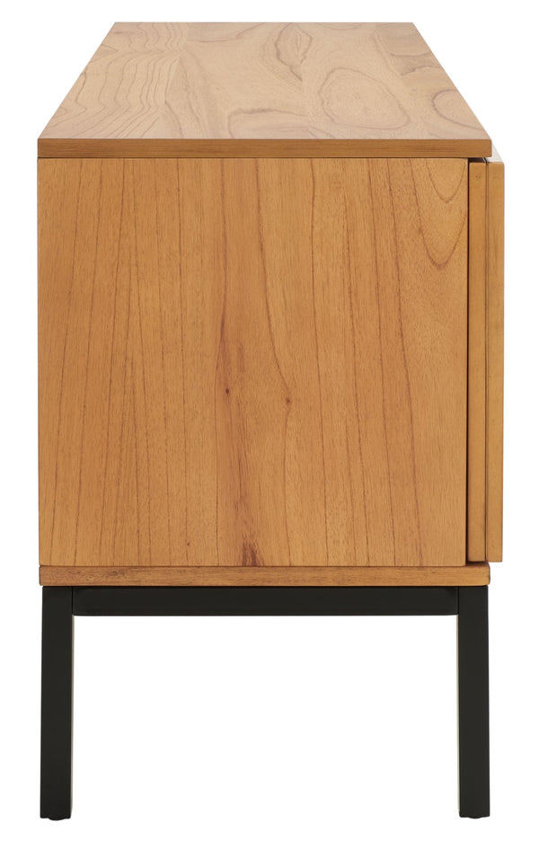 Safavieh Zadie Coastal-Inspired Rattan Media Stand With Open Shelving & Elegant Gold Accents For Modern Homes Natural With Natural Rattan / Black Legs MED5009C