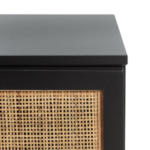 Safavieh Zadie Coastal-Inspired Rattan Media Stand With Open Shelving & Elegant Gold Accents For Modern Homes Black With Natural Rattan / Black Legs MED5009D