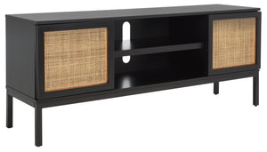 Safavieh Zadie Coastal-Inspired Rattan Media Stand With Open Shelving & Elegant Gold Accents For Modern Homes Black With Natural Rattan / Black Legs MED5009D
