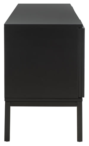 Safavieh Zadie Coastal-Inspired Rattan Media Stand With Open Shelving & Elegant Gold Accents For Modern Homes Black With Natural Rattan / Black Legs MED5009D
