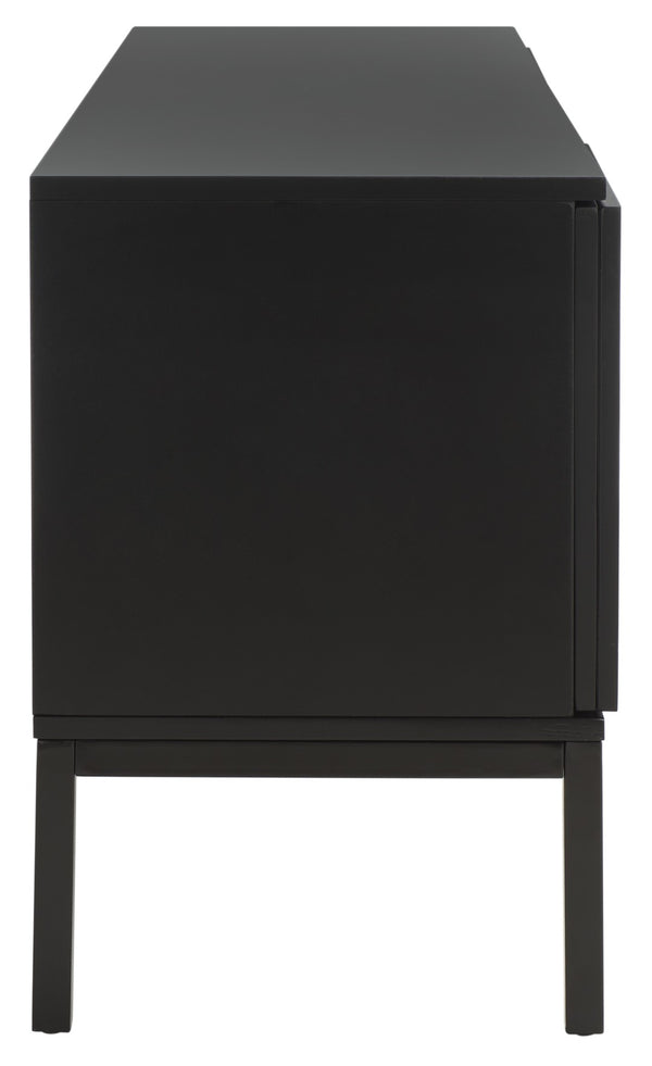 Safavieh Zadie Coastal-Inspired Rattan Media Stand With Open Shelving & Elegant Gold Accents For Modern Homes Black With Natural Rattan / Black Legs MED5009D
