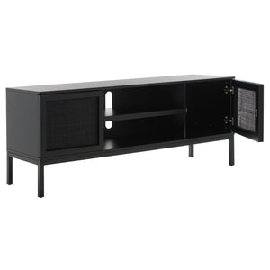 Safavieh Zadie Coastal-Inspired Rattan Media Stand With Open Shelving & Elegant Gold Accents For Modern Homes Black MED5009E
