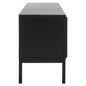 Safavieh Zadie Coastal-Inspired Rattan Media Stand With Open Shelving & Elegant Gold Accents For Modern Homes Black MED5009E