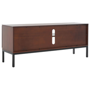 Safavieh Zadie Coastal-Inspired Rattan Media Stand With Open Shelving & Elegant Gold Accents For Modern Homes Walnut / Natural MED5009F