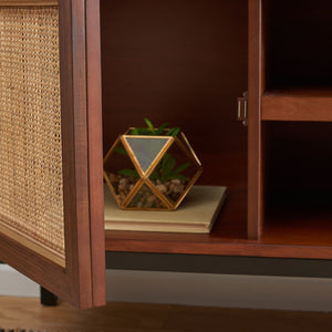 Safavieh Zadie Coastal-Inspired Rattan Media Stand With Open Shelving & Elegant Gold Accents For Modern Homes Walnut / Natural MED5009F