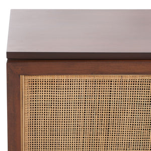 Safavieh Zadie Coastal-Inspired Rattan Media Stand With Open Shelving & Elegant Gold Accents For Modern Homes Walnut / Natural MED5009F