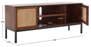 Safavieh Zadie Coastal-Inspired Rattan Media Stand With Open Shelving & Elegant Gold Accents For Modern Homes Walnut / Natural MED5009F