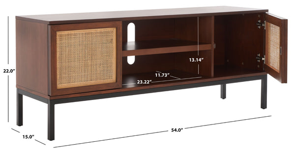 Safavieh Zadie Coastal-Inspired Rattan Media Stand With Open Shelving & Elegant Gold Accents For Modern Homes Walnut / Natural MED5009F