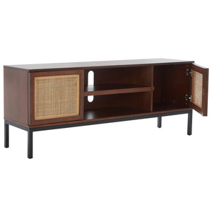 Safavieh Zadie Coastal-Inspired Rattan Media Stand With Open Shelving & Elegant Gold Accents For Modern Homes Walnut / Natural MED5009F