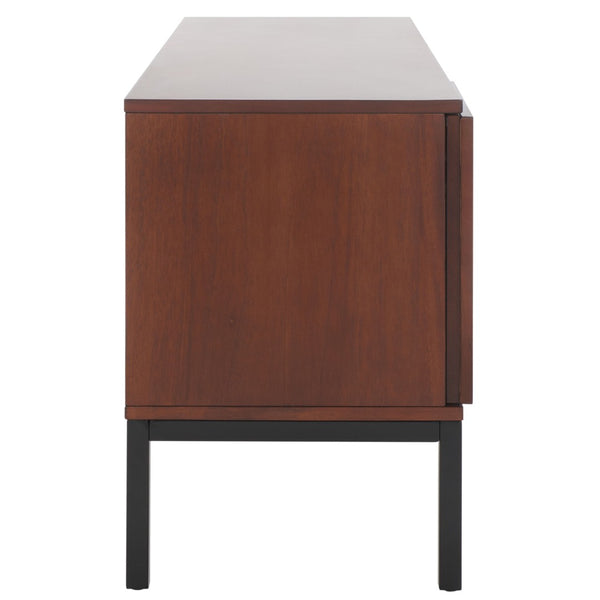 Safavieh Zadie Coastal-Inspired Rattan Media Stand With Open Shelving & Elegant Gold Accents For Modern Homes Walnut / Natural MED5009F